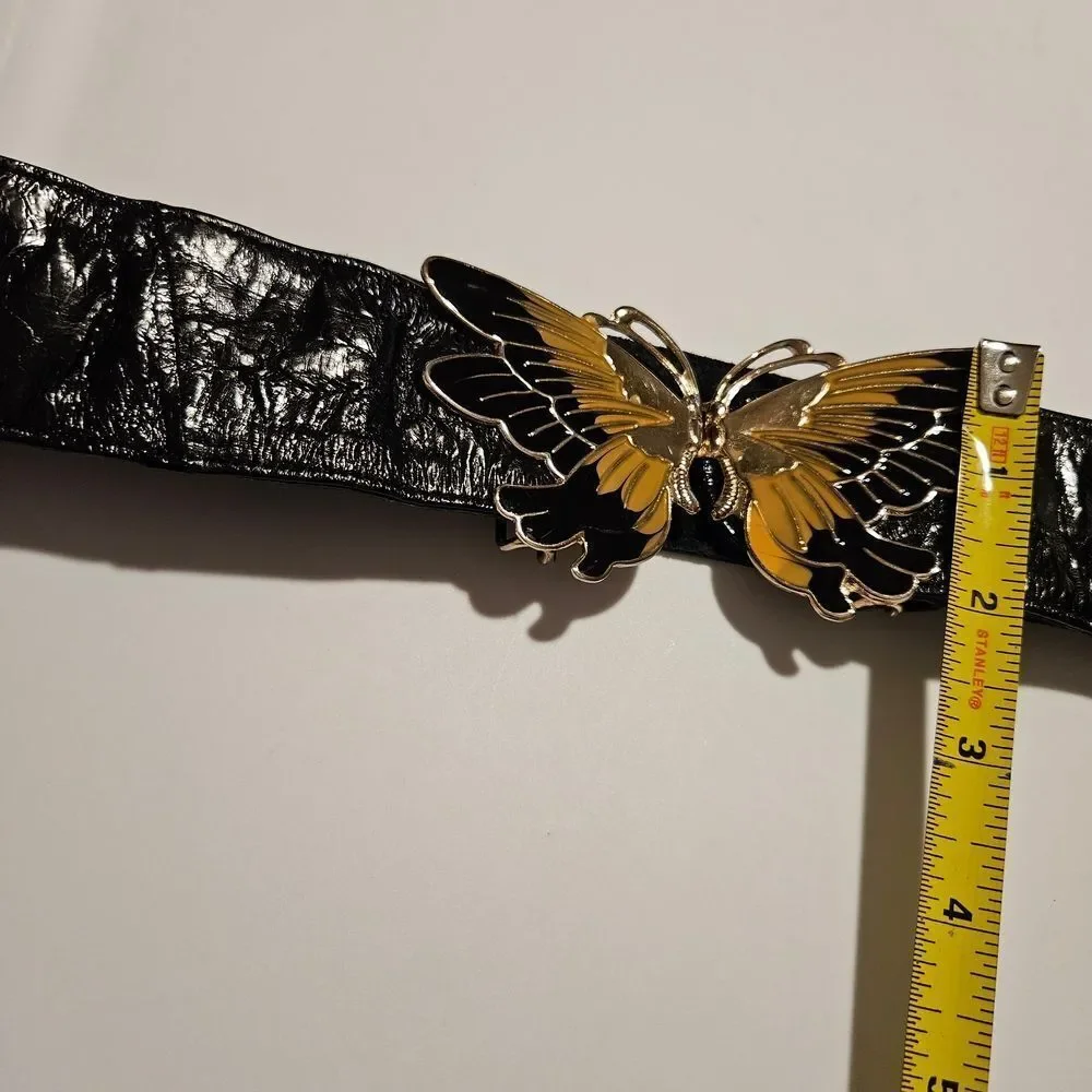Vintage Chic Black and Gold Butterfly EEL SKIN Belt waist 32
